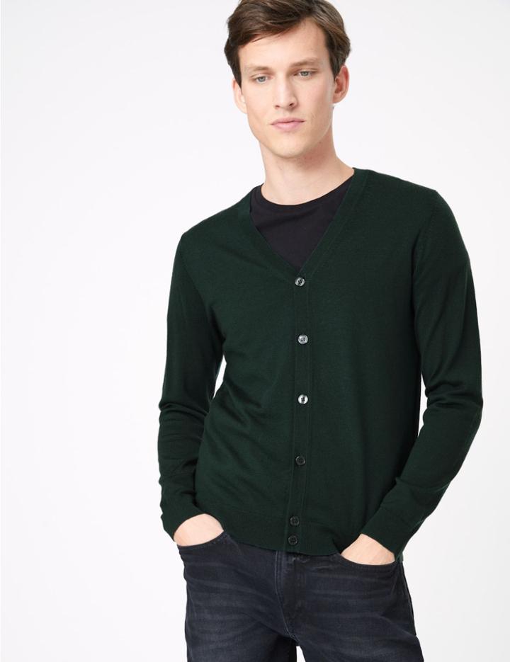 Marks & Spencer Pure Extra Fine Merino Wool V-neck Cardigan Green