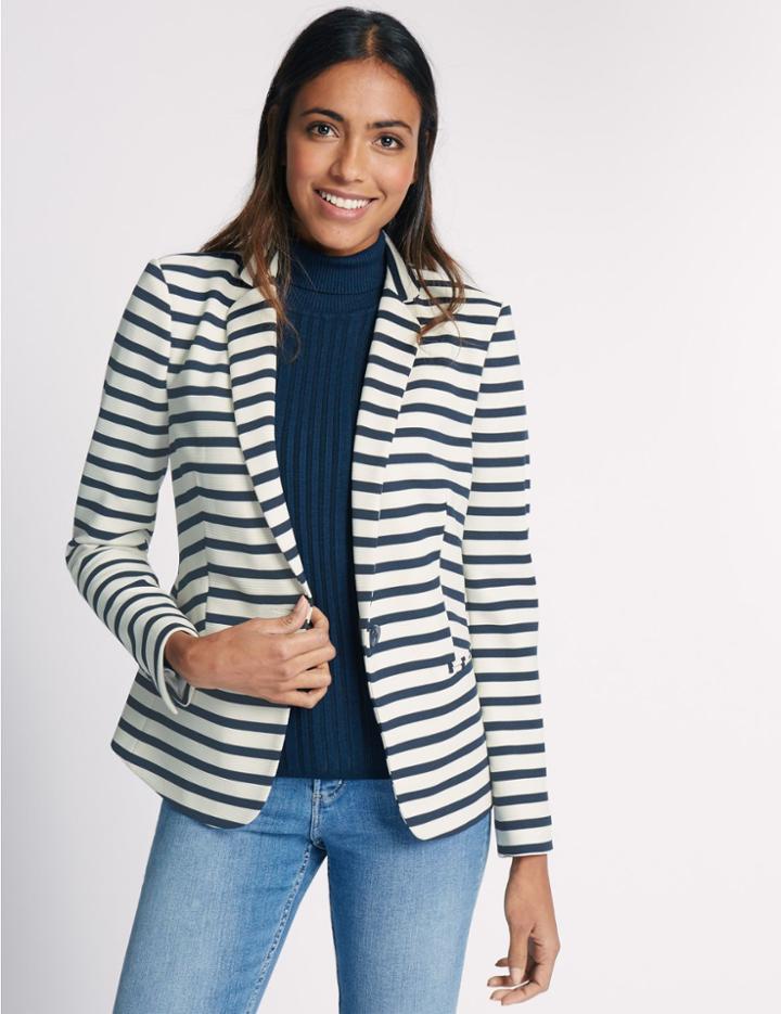 Marks & Spencer Striped Blazer Navy Mix