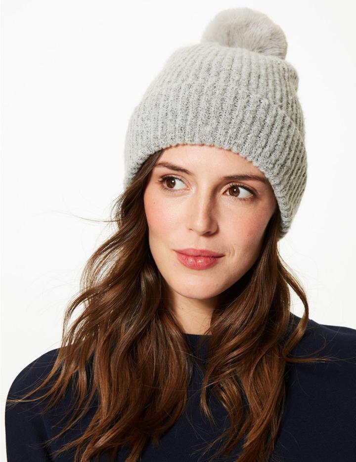 Marks & Spencer Textured Spongy Beanie Hat Grey