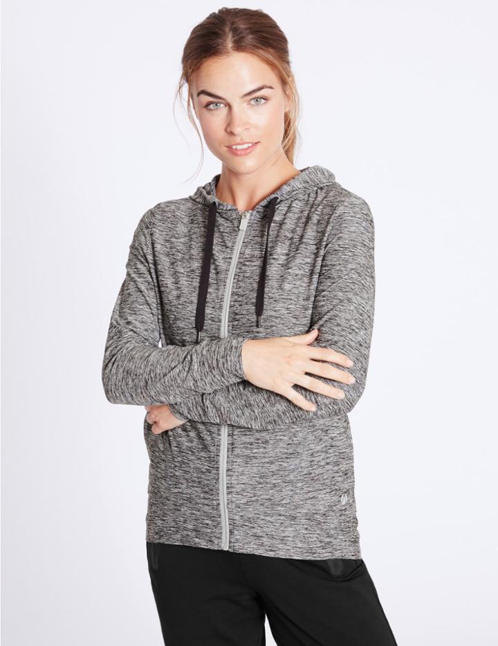 Marks & Spencer Supersoft Printed Dipped Hem Hooded Top Grey Mix