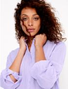 Marks & Spencer Pure Cotton Collarless Popover Blouse Violet