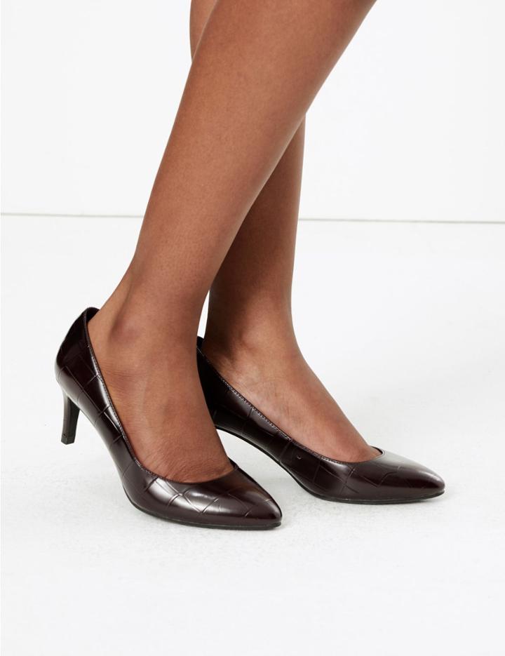 Marks & Spencer Wide Fit Leather Kitten Heel Court Shoe Berry