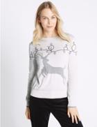 Marks & Spencer Cotton Rich Fairisle Stag Novelty Jumper Cream Mix