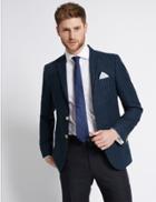 Marks & Spencer Navy Pure Linen Striped Tailored Fit Jacket Dark Blue