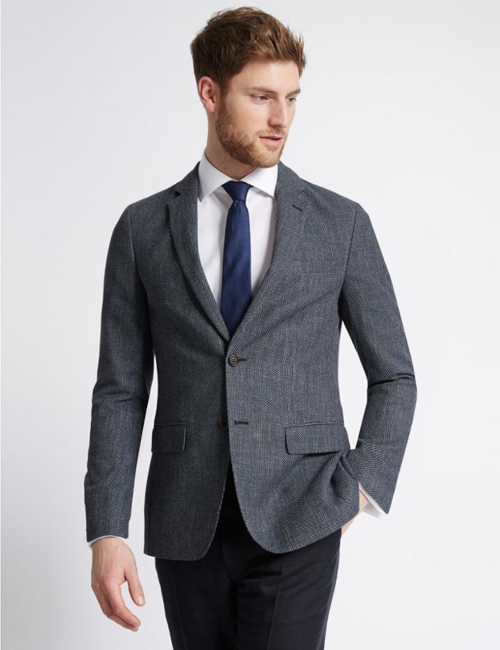 Marks & Spencer Textured 2 Button Jacket Navy