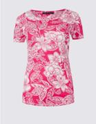 Marks & Spencer Pure Cotton Floral Print Round Neck T-shirt Pink Mix