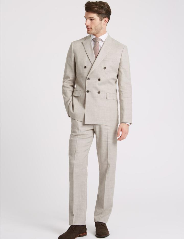 Marks & Spencer Linen Miracle Tailored Fit Textured Jacket Neutral