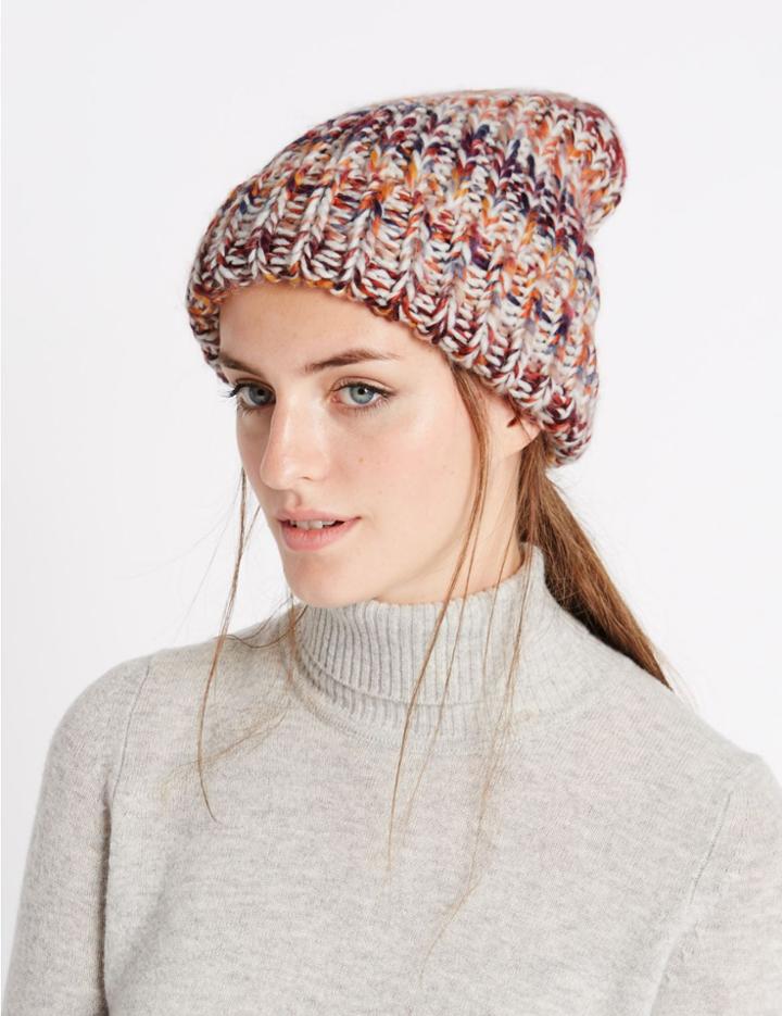 Marks & Spencer Space Dye Beanie Hat Rust Mix