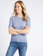 Marks & Spencer Round Neck Short Sleeve Jumper Bluebell