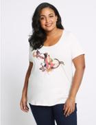 Marks & Spencer Curve Pure Cotton Embroidered T-shirt Oatmeal Mix