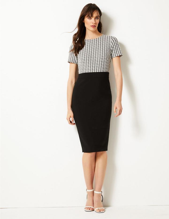 Marks & Spencer Gingham Short Sleeve Bodycon Dress Black Mix