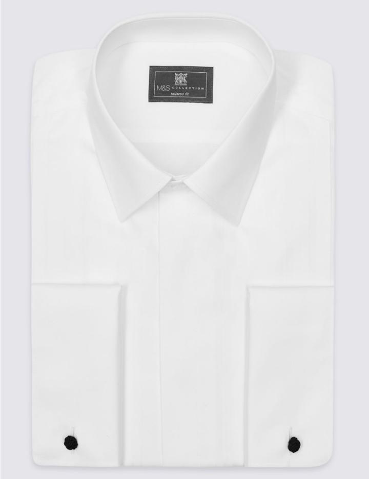 Marks & Spencer Cotton Blend Tailored Fit Shirt White