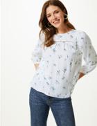 Marks & Spencer Floral Print Long Sleeve Blouse With Linen Ivory Mix