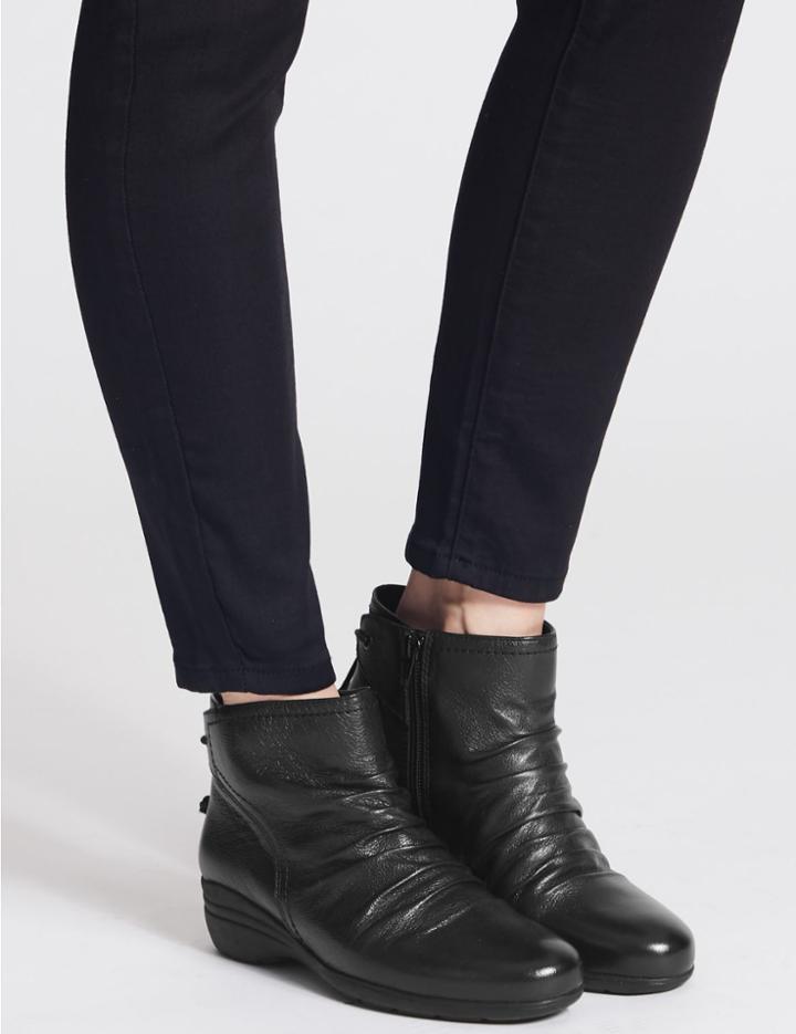 Marks & Spencer Leather Wedge Heel Ruched Ankle Boots Black