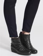 Marks & Spencer Leather Wedge Heel Ruched Ankle Boots Black