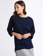 Marks & Spencer Cotton Rich Longline Sweatshirt Navy