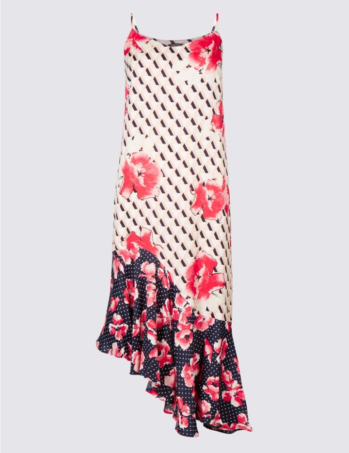 Marks & Spencer Pure Cotton Printed Slip Midi Dress Pink Mix