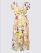 Marks & Spencer Floral Print Short Sleeve Midi Dress Ivory Mix