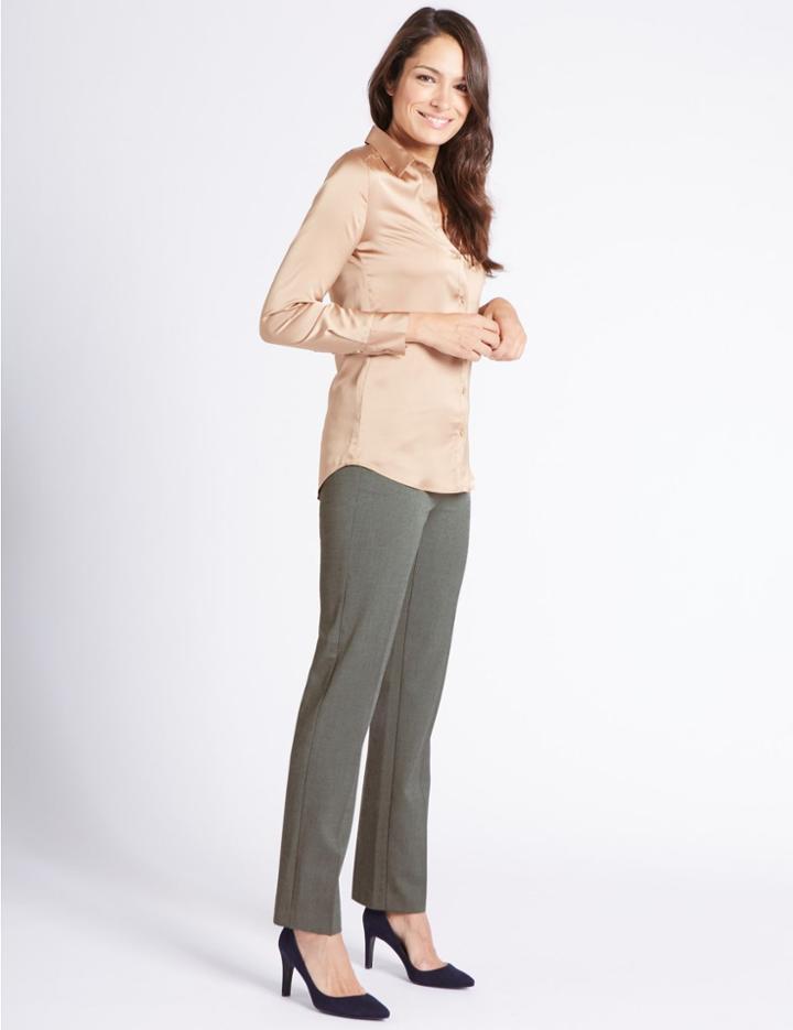 Marks & Spencer Flannel Straight Leg Trousers Dark Grey