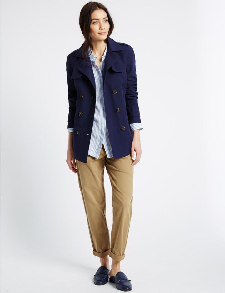 Marks & Spencer Belted Trench Coat With Stormwear&trade; Navy
