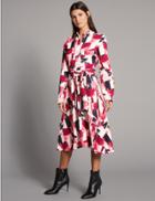 Marks & Spencer Printed Shirt Midi Dress With Belt Bright Pink Mix