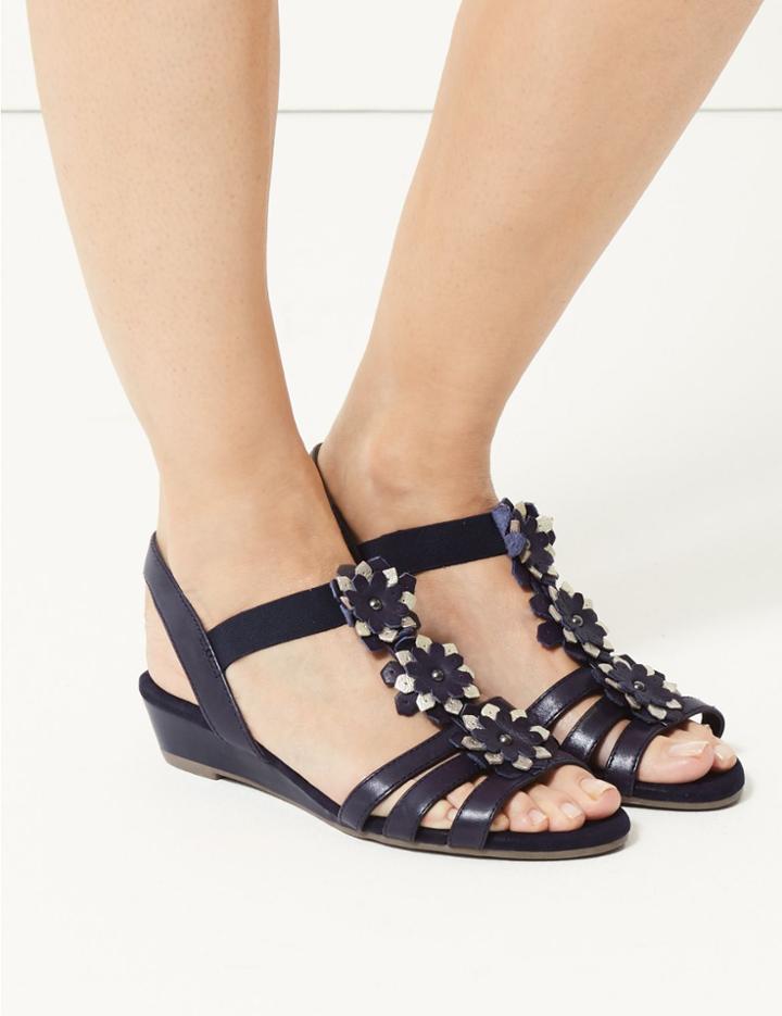 Marks & Spencer Leather Wedge Heel Gladiator Sandals Navy