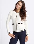 Marks & Spencer Lambswool Blend Contrasting Edge Cardigan Ivory Mix