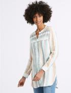 Marks & Spencer Pure Linen Loose Fit Striped Long Line Shirt Multi/neutral