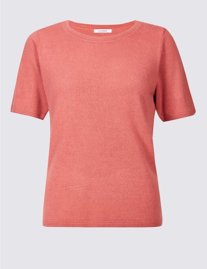 Marks & Spencer Cashmilon&trade; Round Neck Short Sleeve Jumper Cinnamon Blush