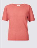 Marks & Spencer Cashmilon&trade; Round Neck Short Sleeve Jumper Cinnamon Blush