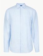 Marks & Spencer Pure Linen Striped Shirt Light Blue