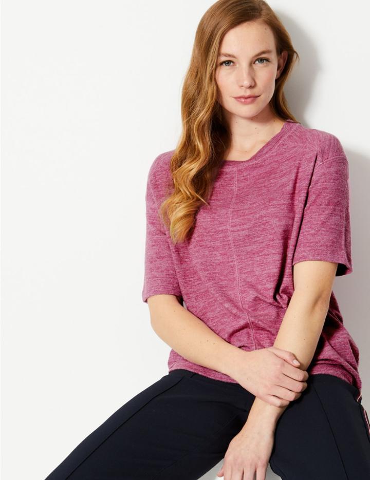 Marks & Spencer Cosy Round Neck Half Sleeve Top Raspberry