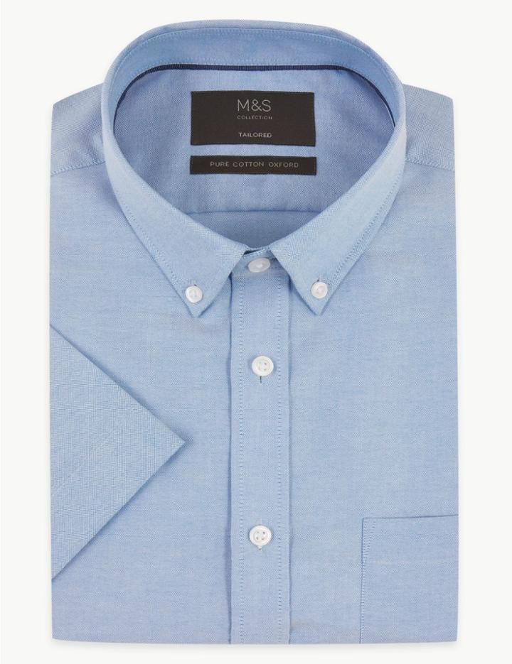 Marks & Spencer Pure Cotton Tailored Fit Oxford Shirt Cornflower