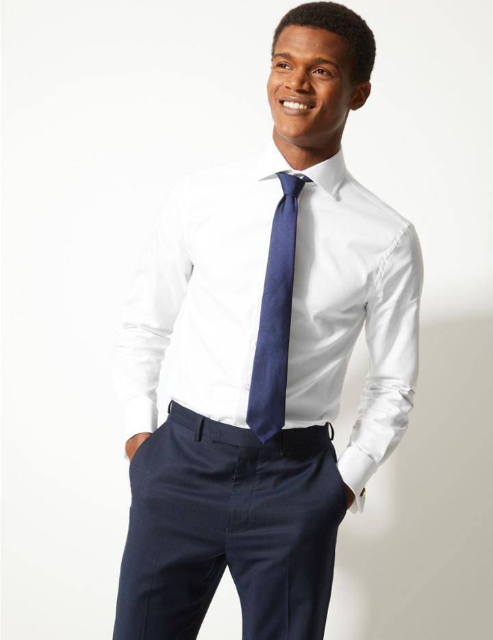 Marks & Spencer Cotton Slim Fit Shirt With Stretch White