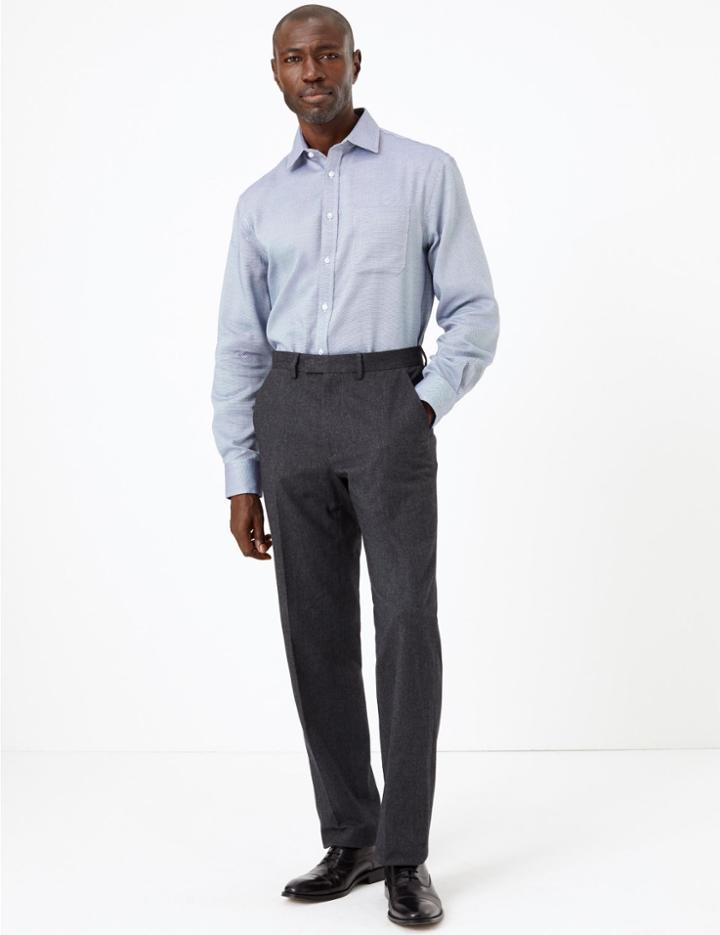 Marks & Spencer 2in Shorter Regular Fit Non-iron Shirt Navy Mix