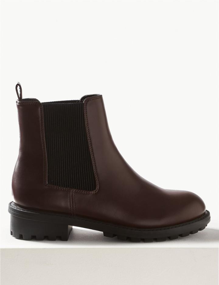 Marks & Spencer Chunky Heel Chelsea Ankle Boots Burgundy