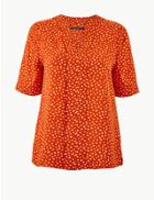 Marks & Spencer Polka Dot V-neck Short Sleeve Shell Top Orange Mix