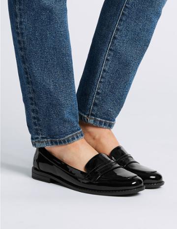 Marks & Spencer Extra Wide Fit Block Heel Penny Loafers Black