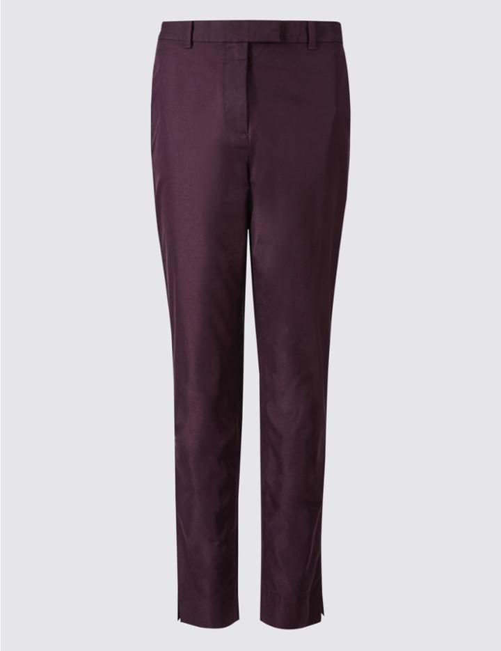 Marks & Spencer Cotton Rich Chino Straight Leg Trousers Dark Grape