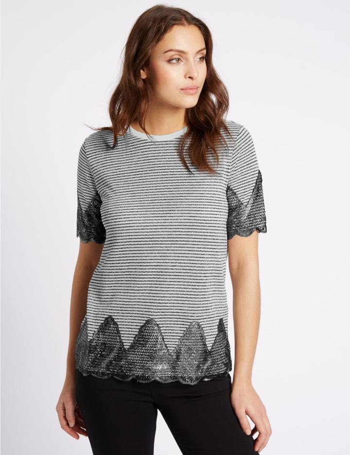 Marks & Spencer Cotton Blend Metallic Stripe Jersey Top Multi