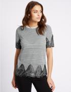 Marks & Spencer Cotton Blend Metallic Stripe Jersey Top Multi