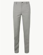 Marks & Spencer Tailored Fit Checked Flat Front Trousers Neutral