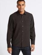 Marks & Spencer Modal Rich Striped Shirt With Pocket Aubergine Mix