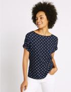 Marks & Spencer Geometric Print Tie Back Shell Top Navy Mix