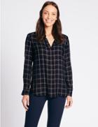 Marks & Spencer Lurex Checked Long Sleeve Shirt Navy Mix
