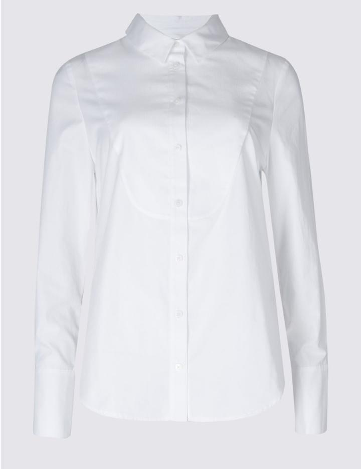 Marks & Spencer Petite Pure Cotton Long Sleeve Shirt White