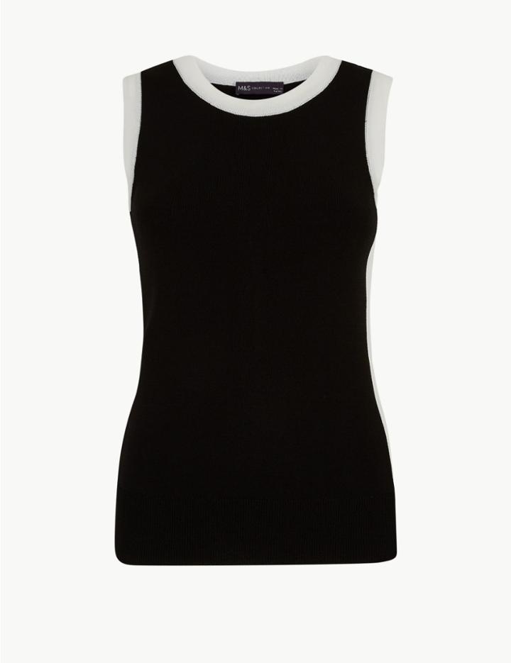Marks & Spencer Colour Block Round Neck Jumper Black Mix