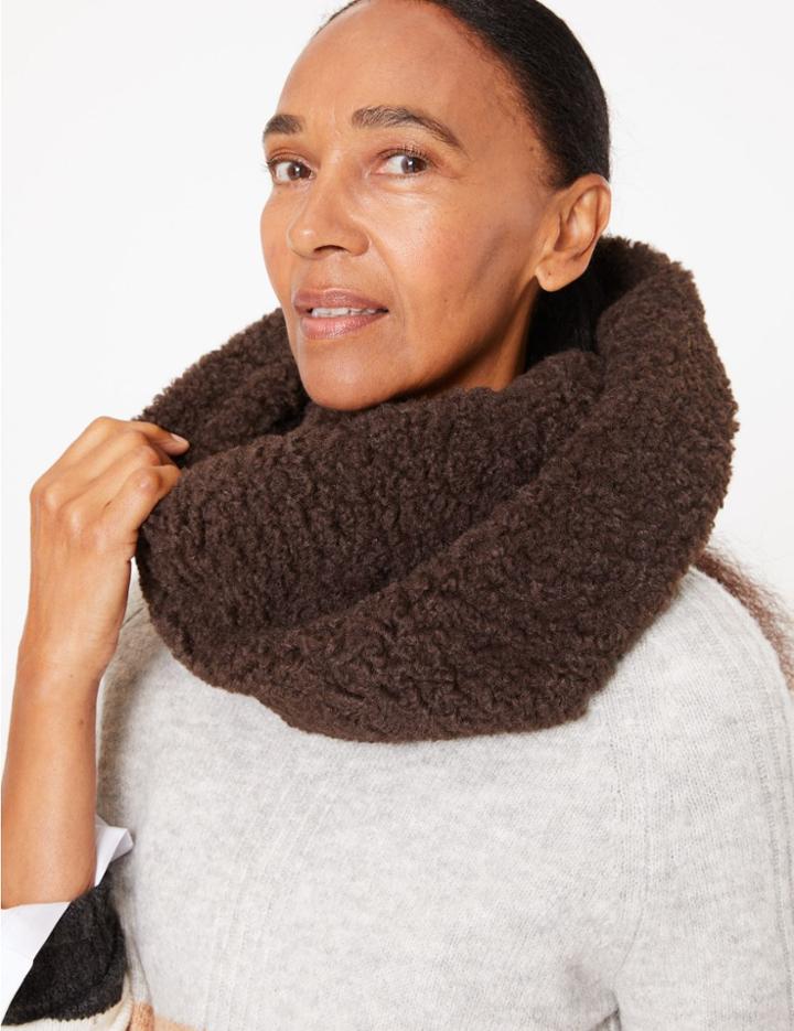 Marks & Spencer Faux Fur & Knit Snood Chocolate