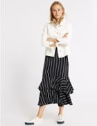 Marks & Spencer Striped Fishtail Midi Skirt Navy Mix
