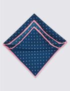 Marks & Spencer Pure Silk Spotted Pocket Square Navy